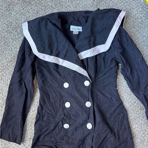 Anchor Black 80s Women's Black Double-Breasted Blouse with White Trim